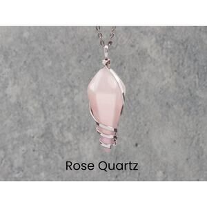 Rose Quartz Silver Wrapped Crystal Necklace Boho Fairycore Silver Chain